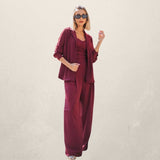 Conjunto de Cropped com Camisa Longa e Calça Pantacourt
