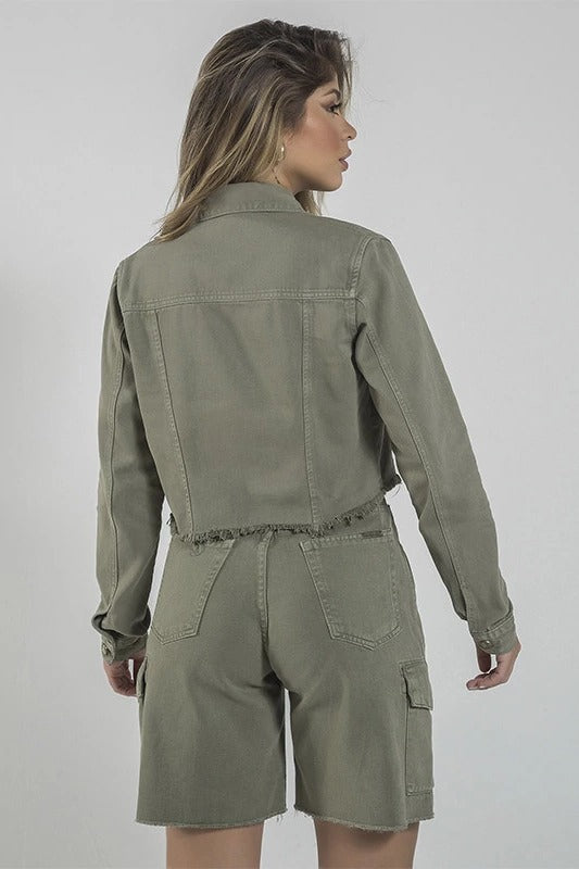 Jaqueta Feminina Cropped Barra Desfiada Tamanho GG