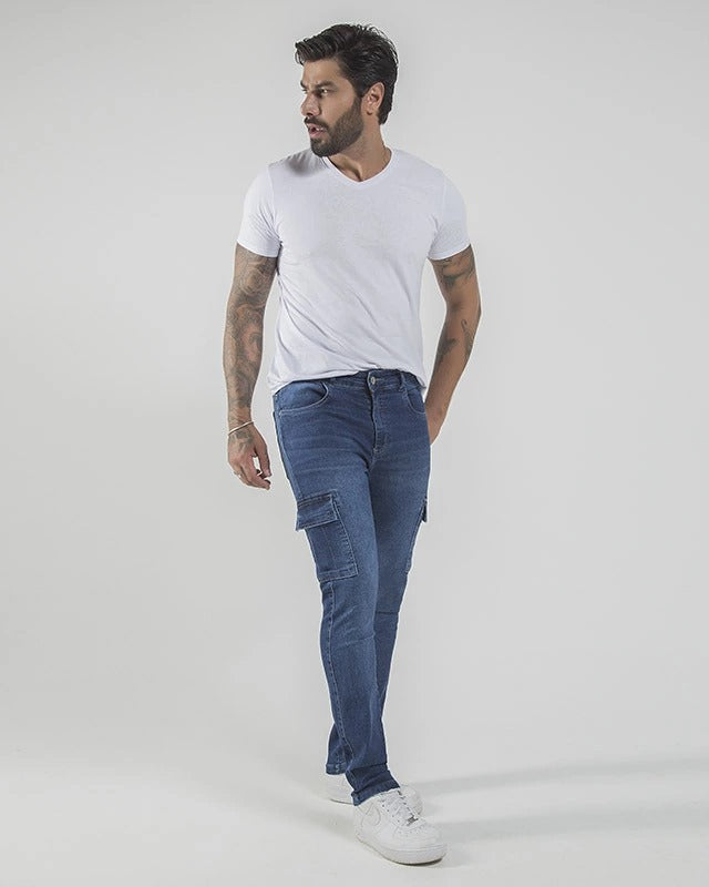 Calça Masculina Jeans Skinny Cargo Tamanho 40